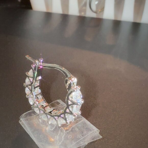Fashion Jewelry Silver & Cubic Zirconia Hoop Earrings For Women - Picture 3 of 5